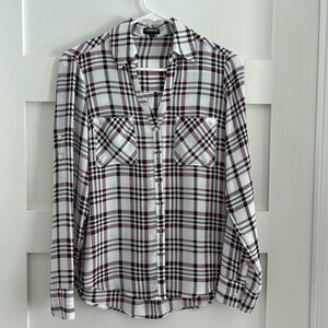 Express White and Red Plaid Portofino Shirt